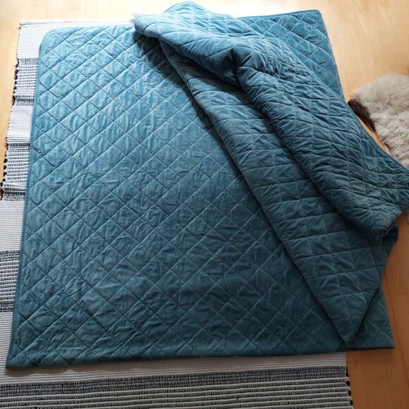 Velvet Velour Quilt Bedspread - King - 98" x 108" Aqua/Teal/Blue/Green - Picture 1 of 9